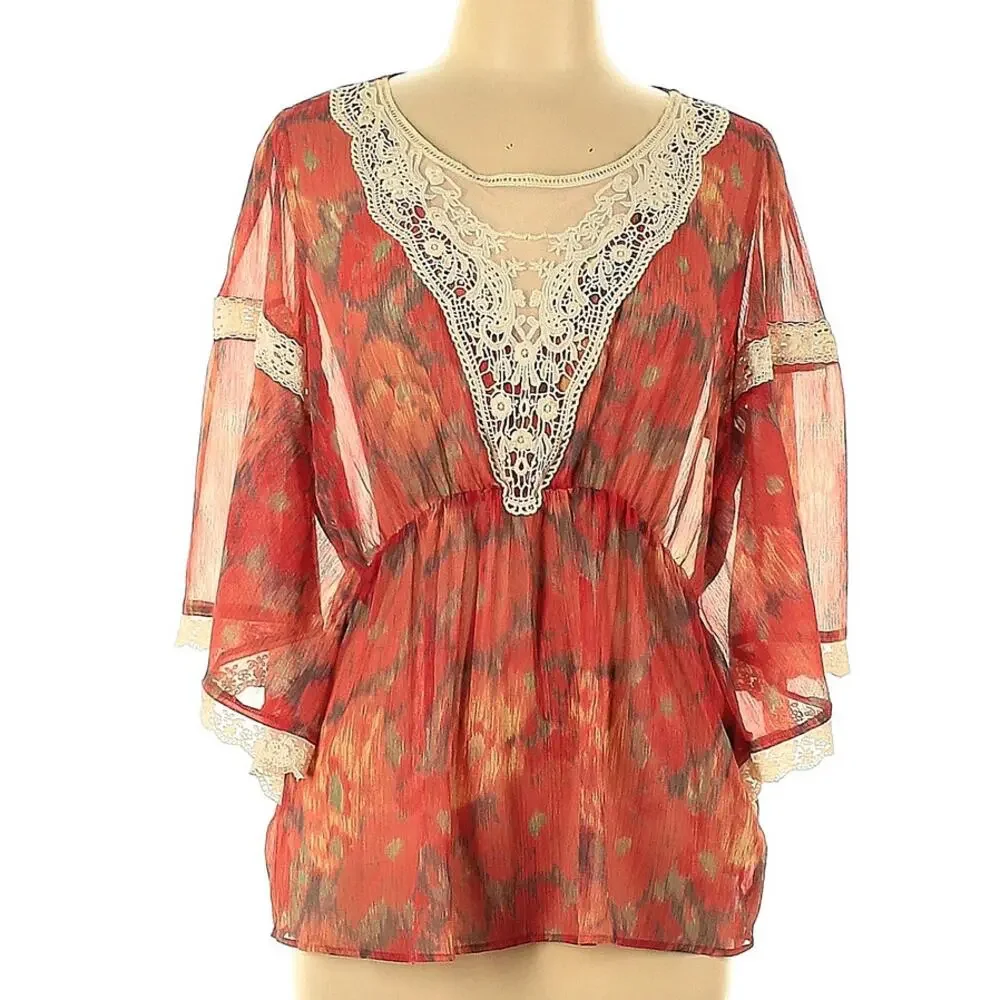Free People vintage floral blouse red L